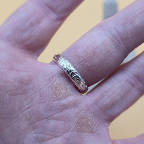 Size 9.5 Sterling Silver Solid Flower Pattern Band Ring A5157 - Picture 3 of 7